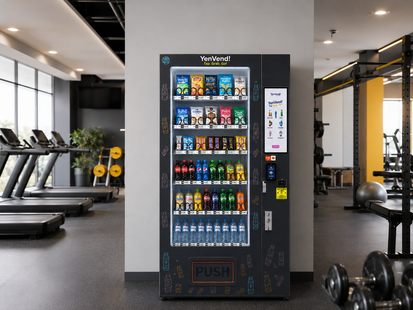 YenVend vending machine in a bright gym environment